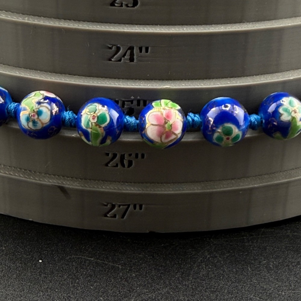 Vintage Chinese Cloisonne Enamel Necklace Blue 26" - Picture 9 of 10